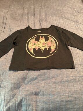 DC Black Cropped Sweatshirt with Floral Batman Emblem